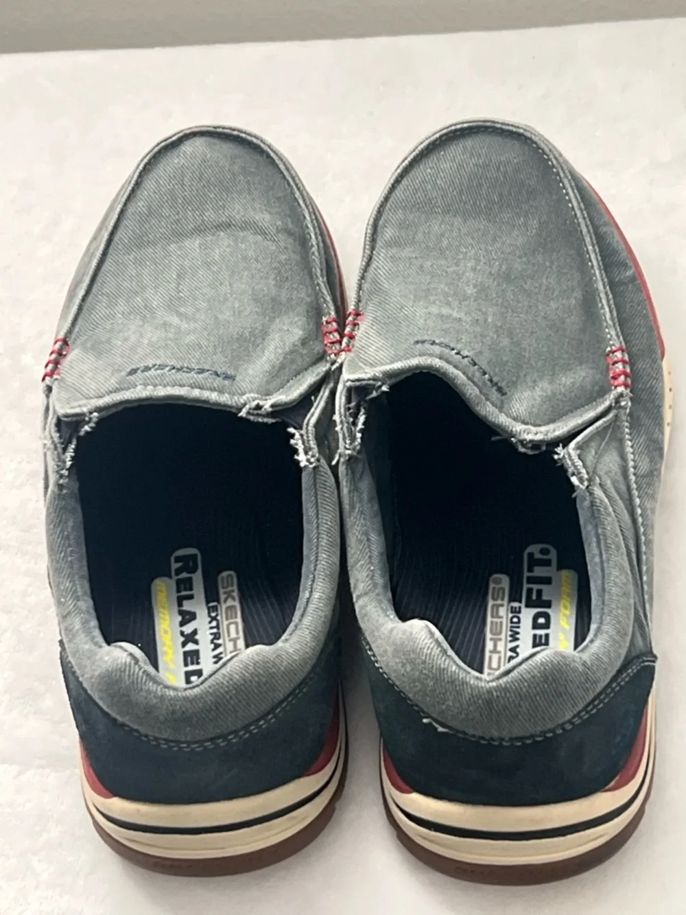 Skechers Men’s Gray Slip-On Casual Loafer‎ with Red Accents, Size 11